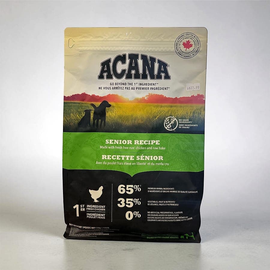 A bag of ACANA Senior Recipe dog food