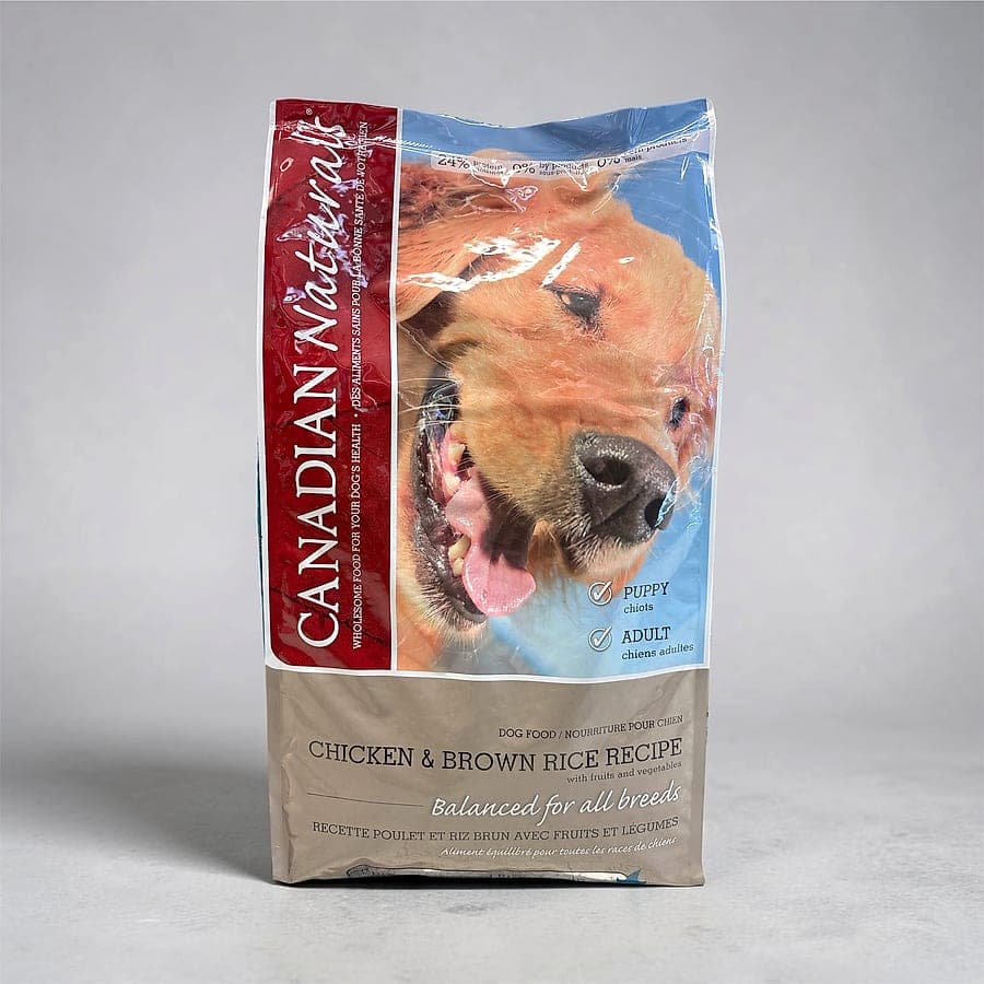 A bag of Canadian Naturals Chicken & Brown Rice dog food