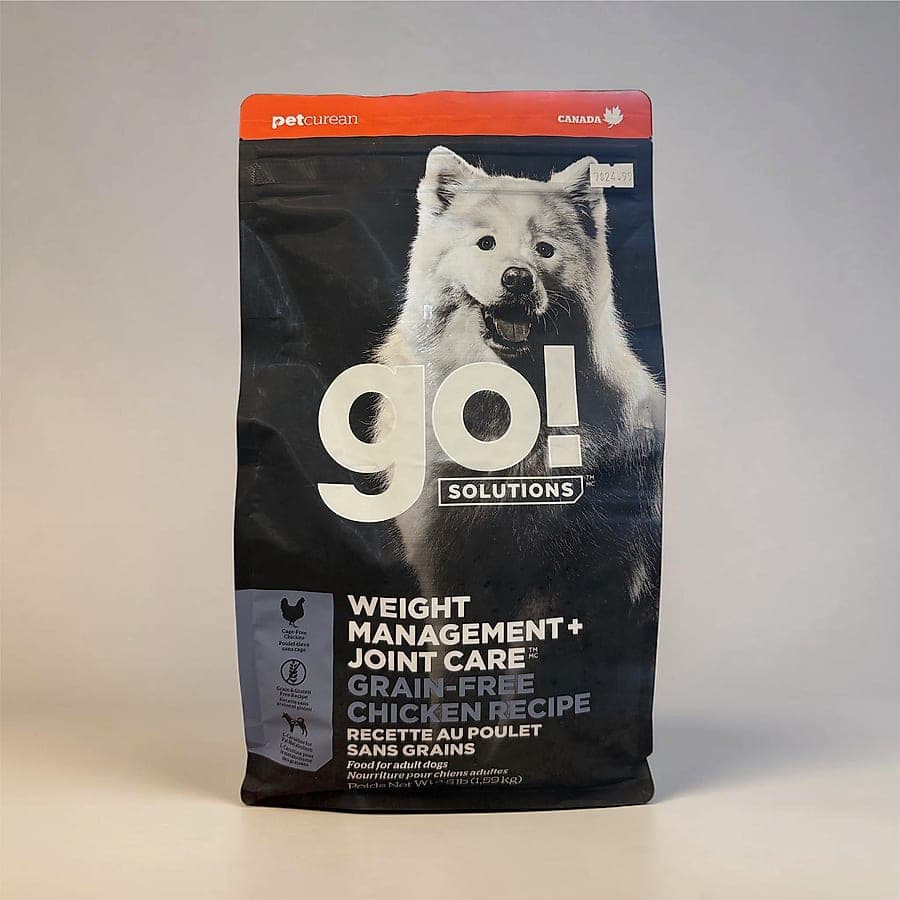 A bag of GO! Solutions Weight Management + Joint Care dog food