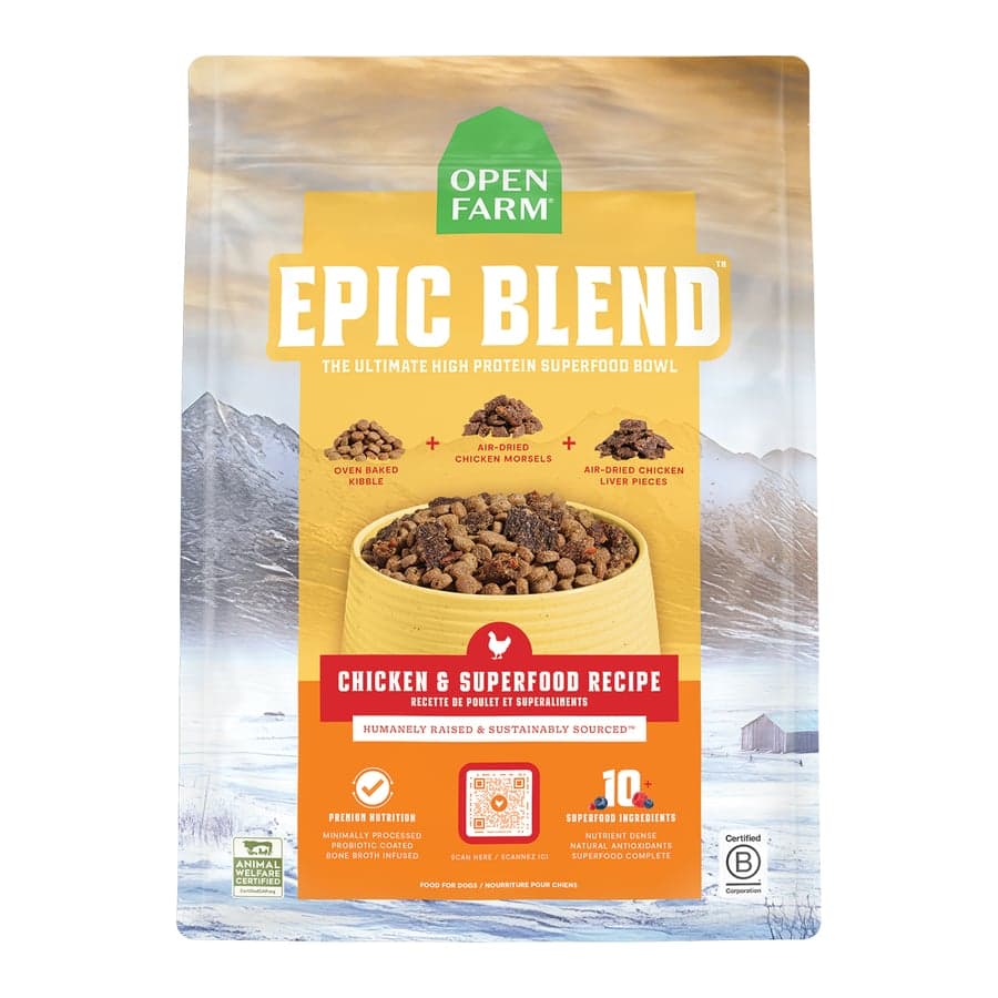 A bag of Open Farm Epic Blend Chicken & Superfood dry dog food